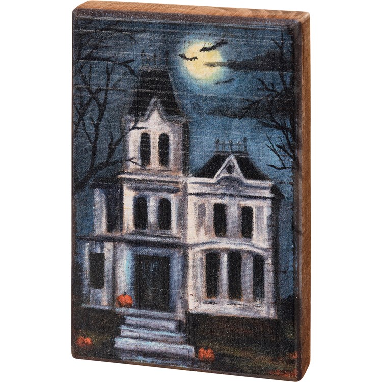 Block Sign - Haunted House - 4" x 6" x 1" - Wood