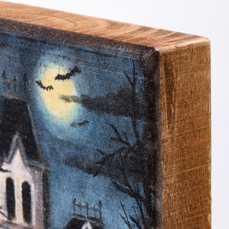 Haunted House Block Sign - Wood