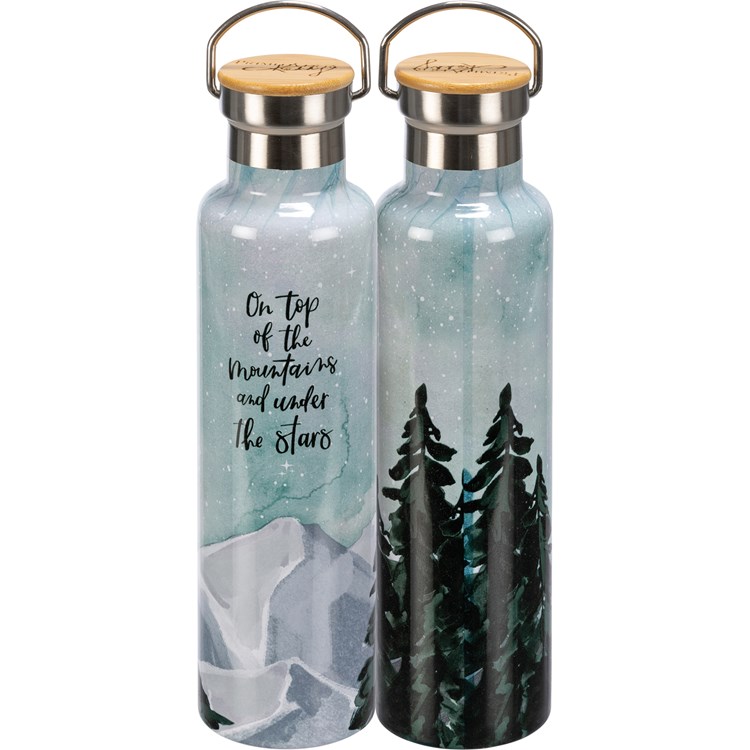 Insulated Bottle - Under The Stars - 25 oz., 2.75" Diameter x 11.25" - Stainless Steel, Bamboo
