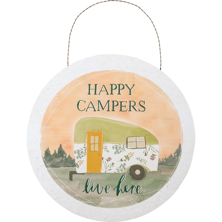 Happy Campers Live Here Hanging Decor - Wood, Paper, Wire