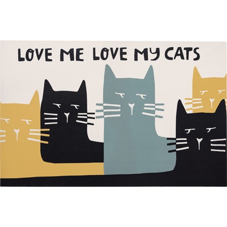 Pet Mat Sm - Love Me Love My Cats - 19" x 12" - Cotton, PVC skid-resistant backing