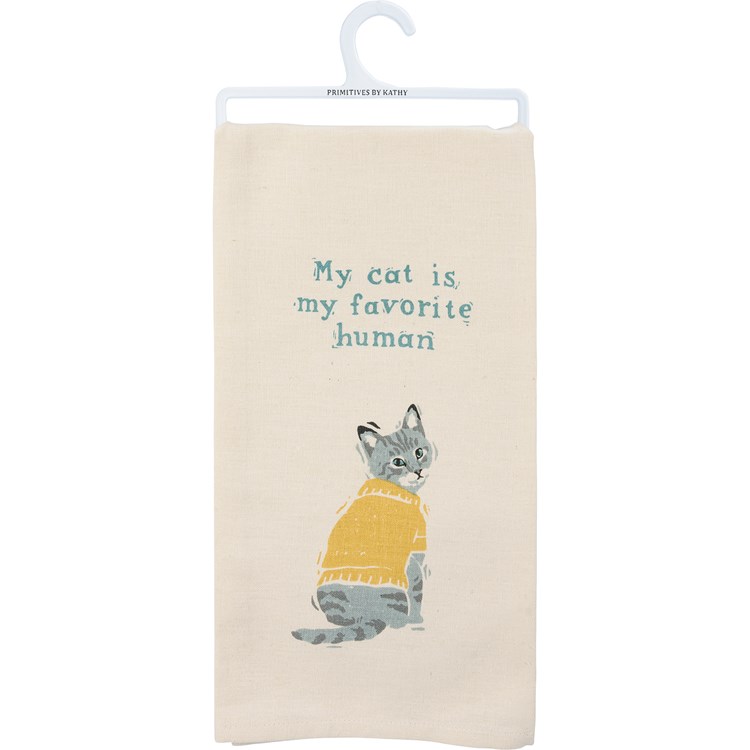 My Cat Is My Favorite Human Kitchen Towel - Cotton, Linen