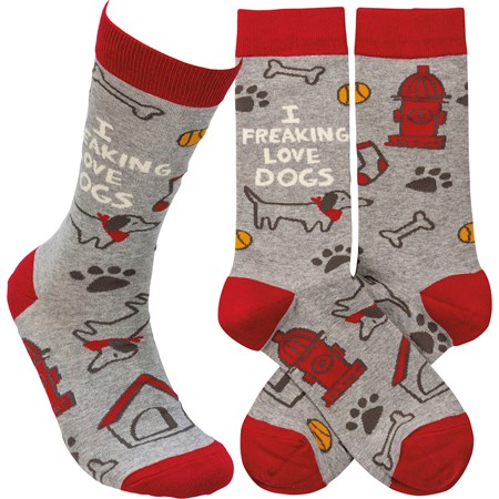 Socks - I Freaking Love Dogs - One Size Fits Most - Cotton, Nylon, Spandex