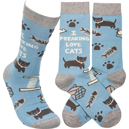 Socks - I Freaking Love Cats - One Size Fits Most - Cotton, Nylon, Spandex