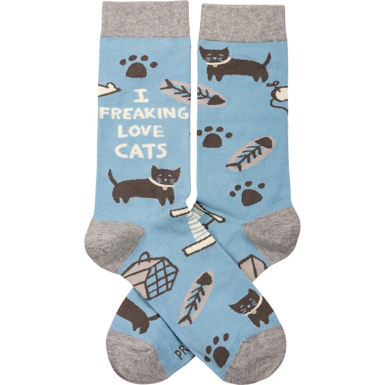 I Freaking Love Cats Socks - Cotton, Nylon, Spandex