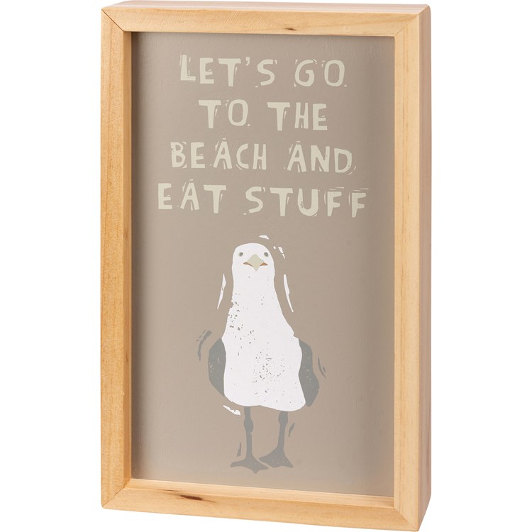 Let's Go To The Beach And Eat Stu Inset Box Sign - Wood