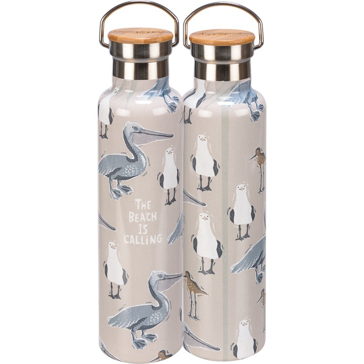 The Beach Is Calling Insulated Bottle - Stainless Steel, Bamboo