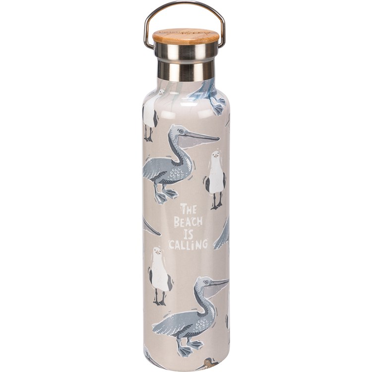 The Beach Is Calling Insulated Bottle - Stainless Steel, Bamboo