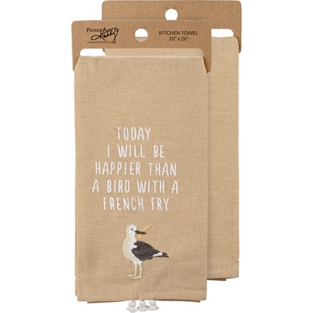 Kitchen Towel - A Bird With A French Fry - 20" x 26" - Cotton, Linen