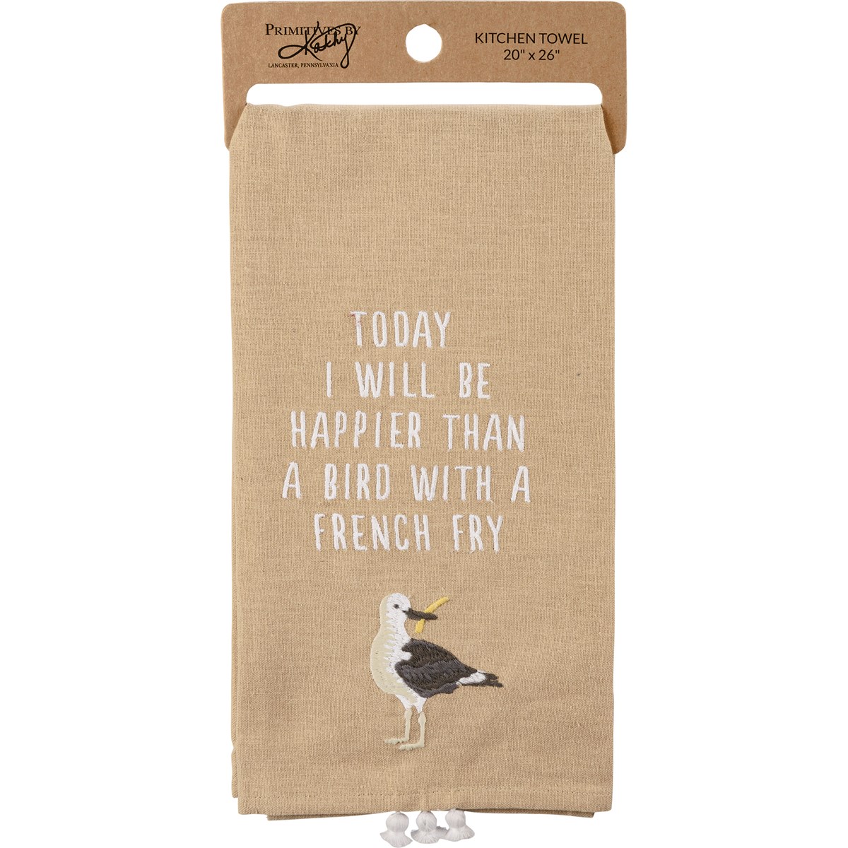A Bird With A French Fry Kitchen Towel - Cotton, Linen
