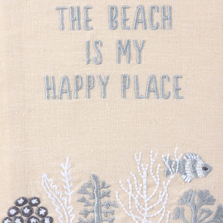 Beach Is My Happy Place Embroidered Kitchen Towel - Cotton, Linen