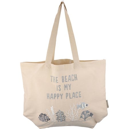 Tote - The Beach Is My Happy Place - 17.25" x 20.25", 11" Handle Drop - Cotton