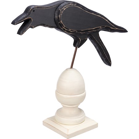 Sitter - Cawing Crow On Finial - 12.50" x 11.75" x 4" - Wood, Metal