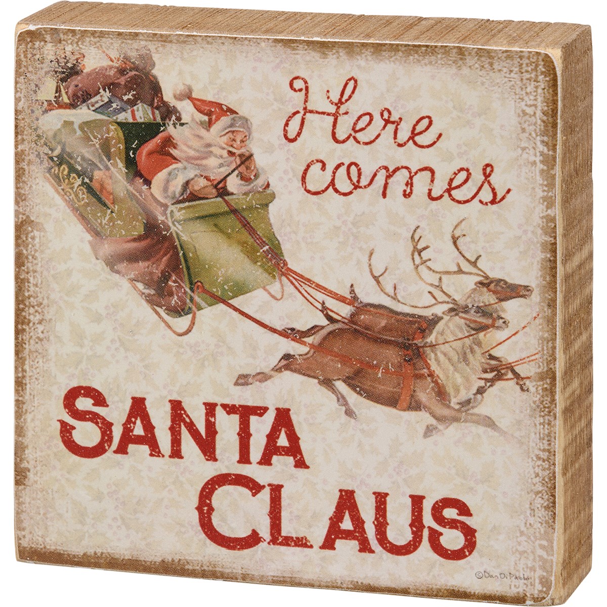 Here Comes Santa Claus Block Sign - Wood, Paper