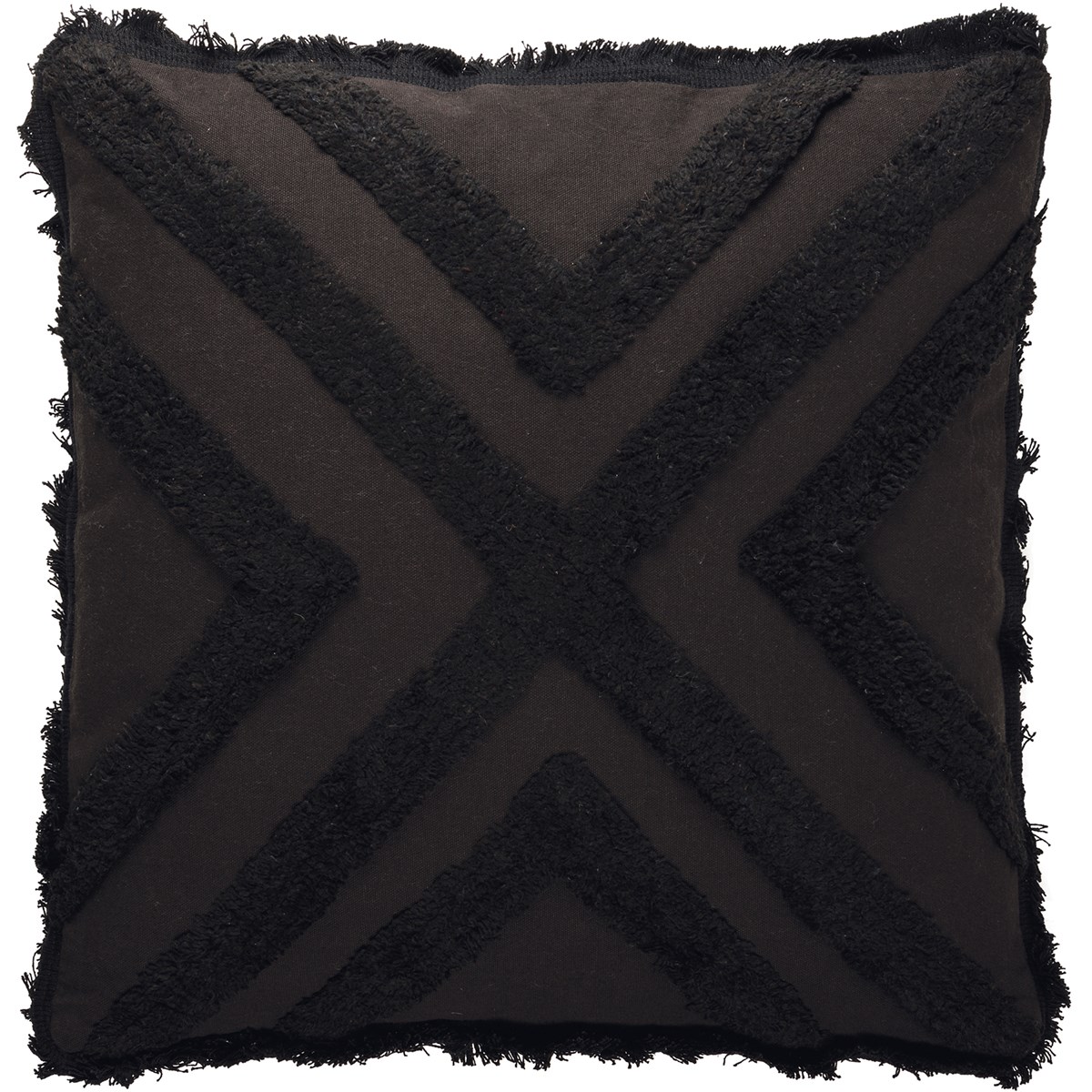 Black Fringe Pillow - Cotton, Zipper