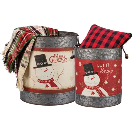 Let It Snow Merry Christmas Bucket Set - Metal, Paper, Mica