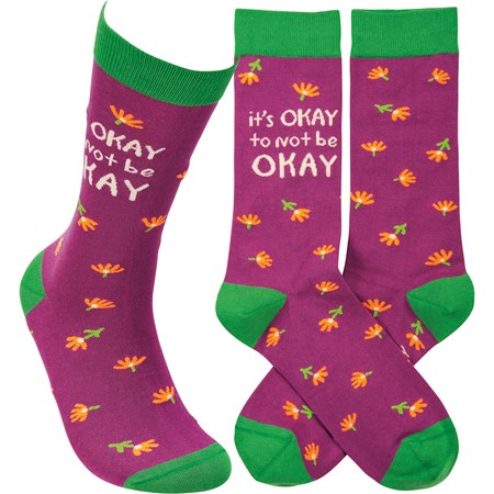 Socks - It's Okay To Not Be Okay - One Size Fits Most - Cotton, Nylon, Spandex