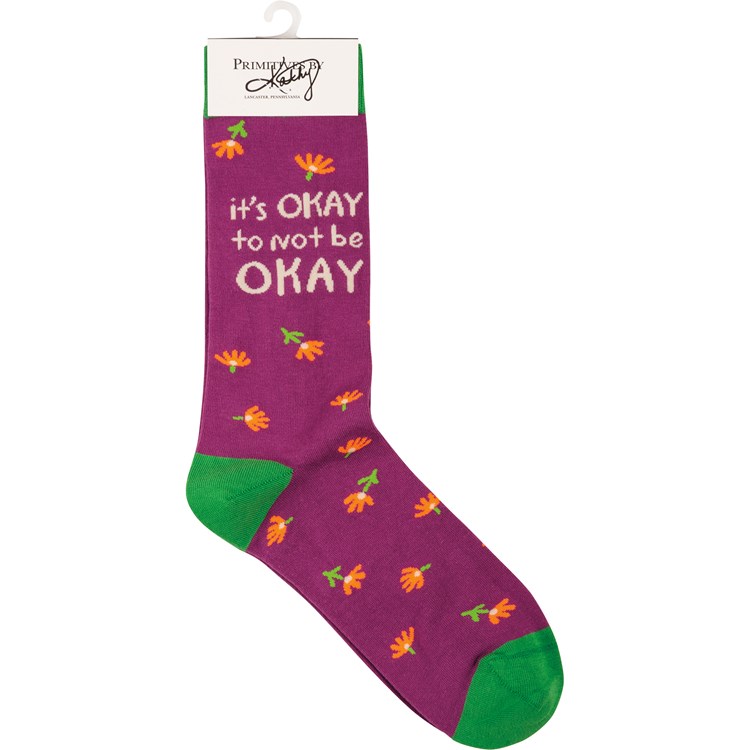 It's Okay To Not Be Okay Socks - Cotton, Nylon, Spandex