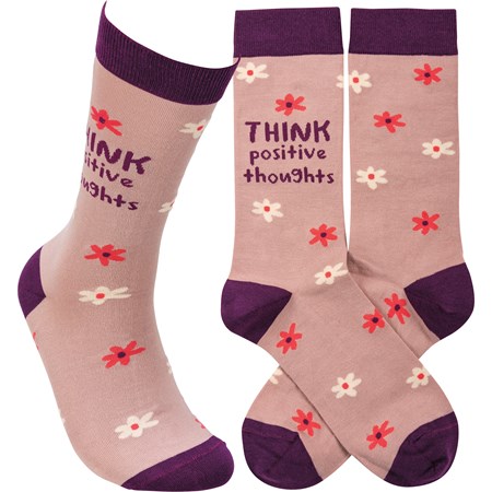 Socks - Think Positive Thoughts - One Size Fits Most - Cotton, Nylon, Spandex