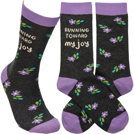 Socks - Running Toward My Joy - One Size Fits Most - Cotton, Nylon, Spandex