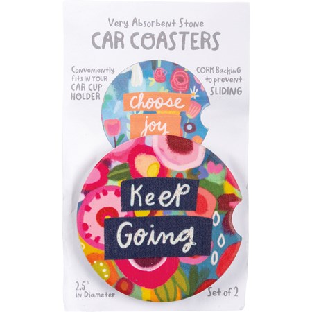 Car Coasters - Keep Going - 2.50" Diameter x 0.25" - Stone, Cork