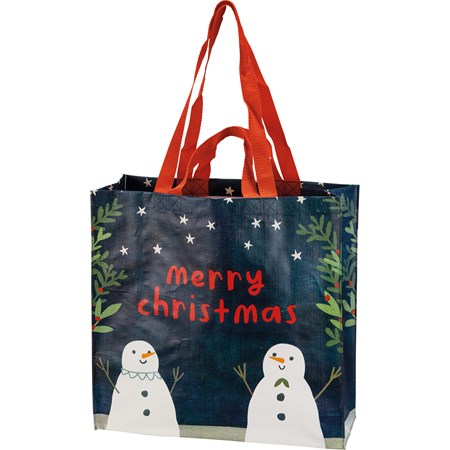 Merry Christmas Snowmen Market Tote - Post-Consumer Material, Nylon