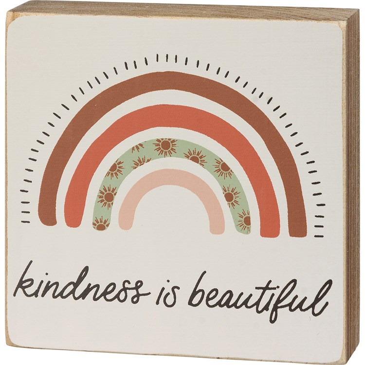 Kindness Is Beautiful Rainbow Block Sign - Wood