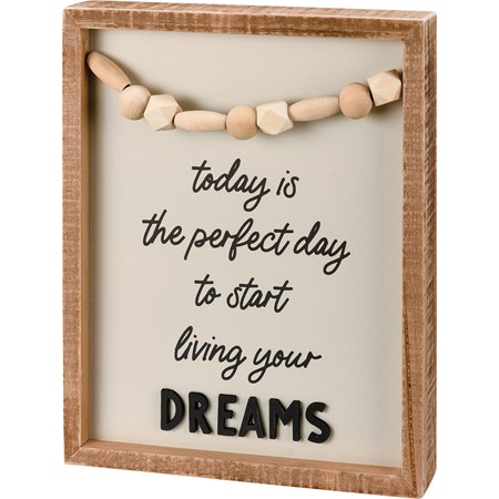 Inset Box Sign - Perfect Day To Start Living - 8" x 10" x 1.75" - Wood