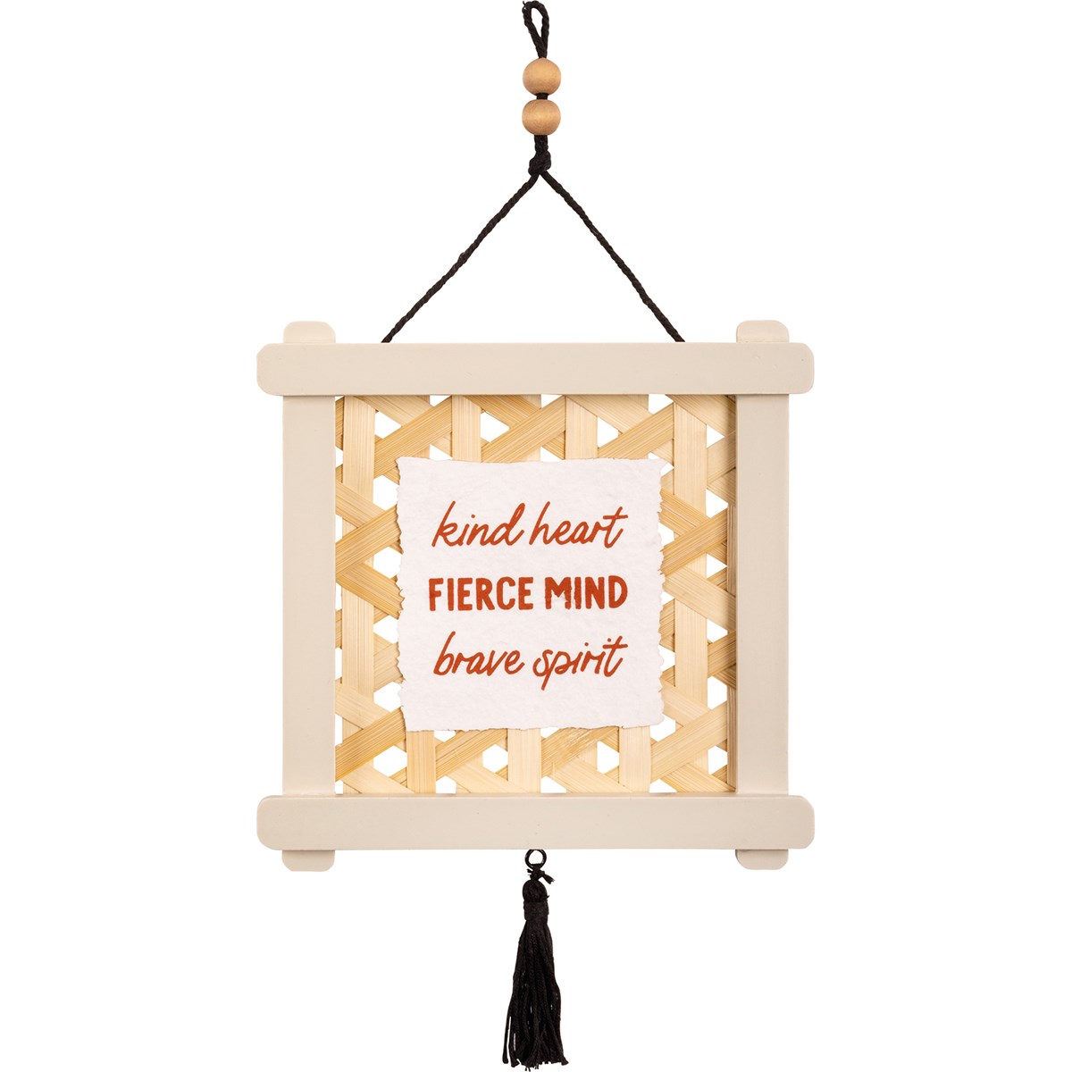 Ornament - Kind Heart Brave Spirit - 6.50" x 6.50" x 0.25" - Wood, Rattan, Paper, Fabric