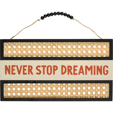 Wall Decor - Never Stop Dreaming - 14" x 7.75" x 0.50" - Wood, Rattan