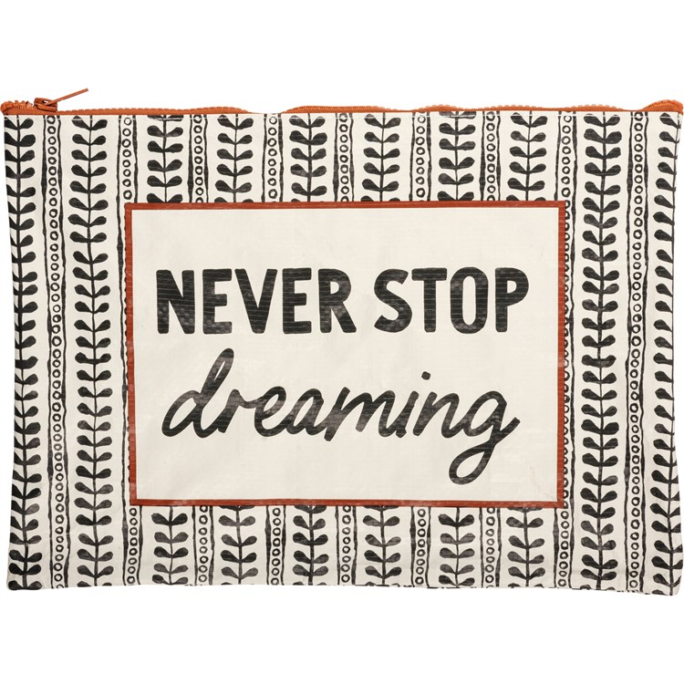 Never Stop Dreaming Zipper Folder - Post-Consumer Material, Plastic, Metal