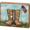 Block Sign - Boots & Dog Tags - 5.50" x 4.50" x 1" - Wood