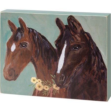 Block Sign - Horses - 6" x 4.75" x 1" - Wood, Paper