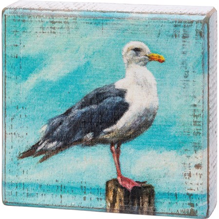 Block Sign - Seagull - 4" x 4" x 1" - Wood