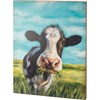 Cow With A Mouthful Box Sign - Wood