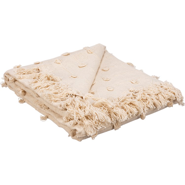 Cream Poms Throw Blanket - Cotton