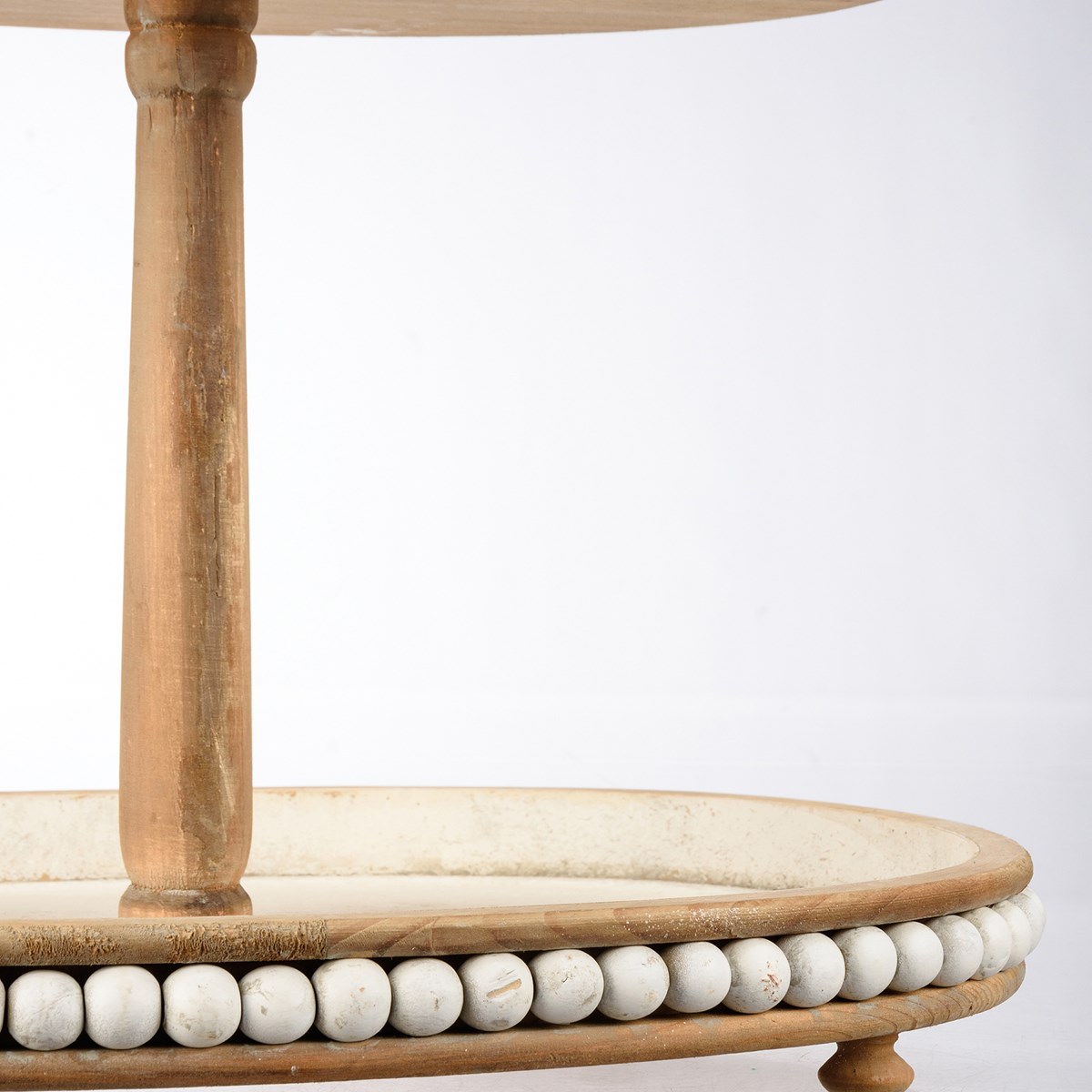 Three Tiered White Oval Tray - Wood, Metal
