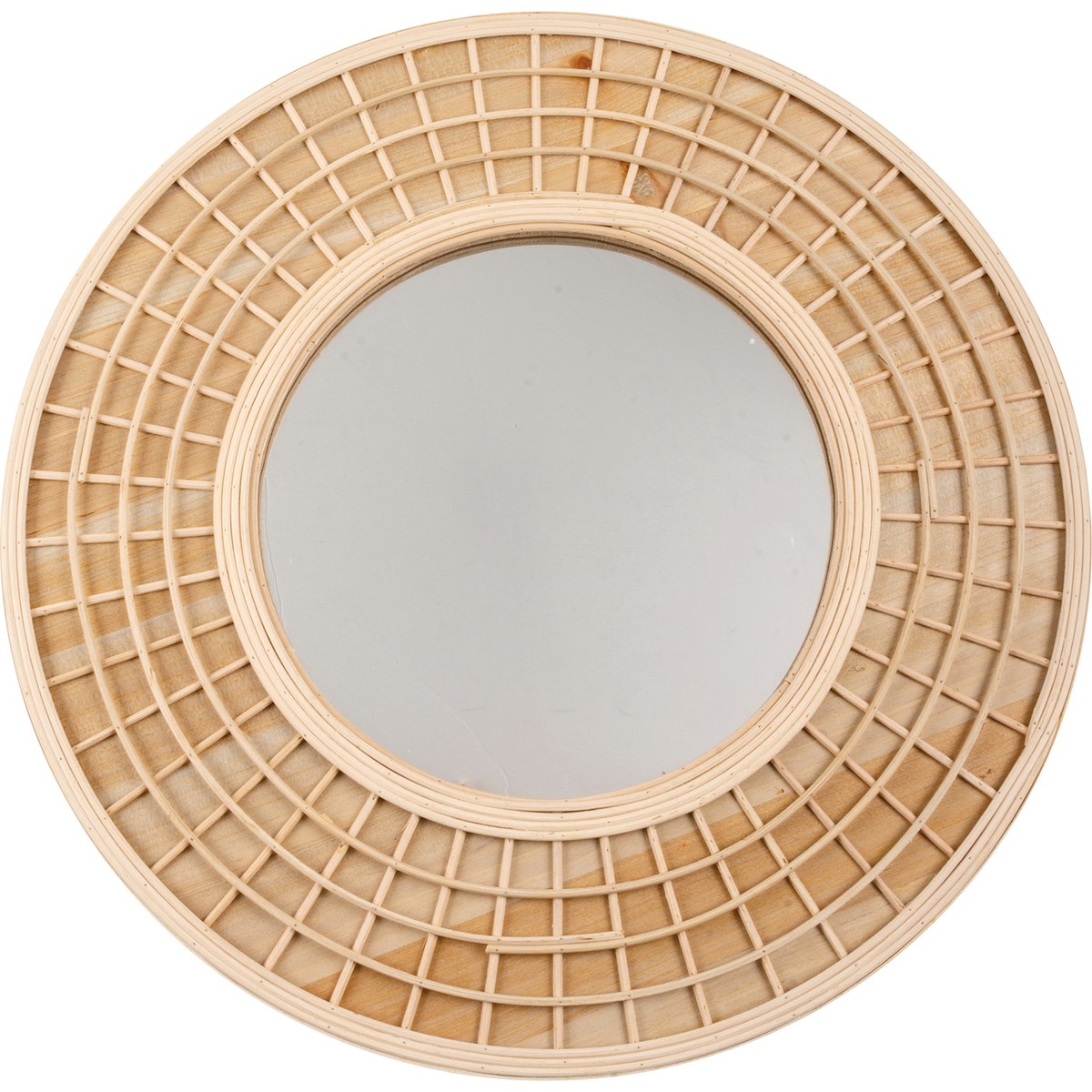 Mirror Med - Waffle Weave - 18" Diameter x 0.75" - Rattan, Mirror