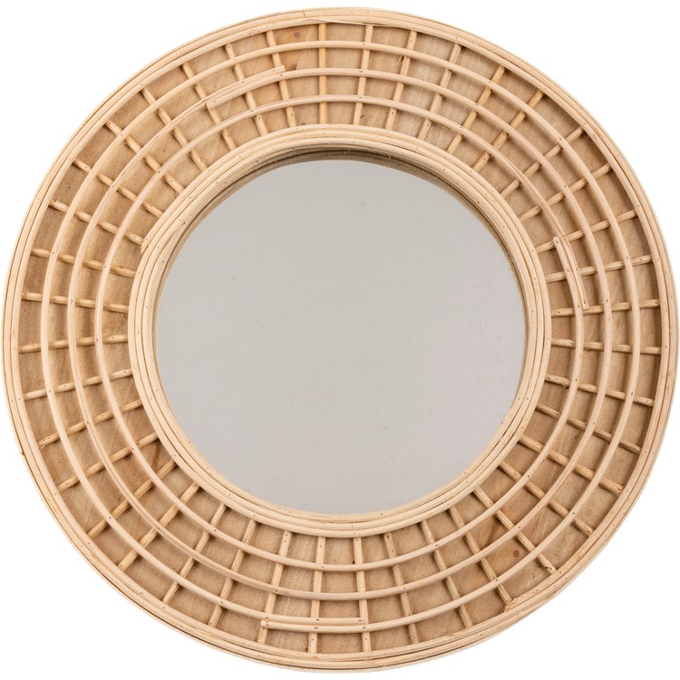 Mirror Sm - Waffle Weave - 13.25" Diameter x 0.75" - Rattan, Mirror
