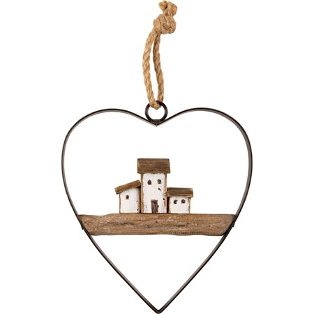 Beach Heart Ornament - Wood, Metal, Jute