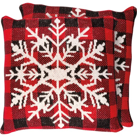 Red Buffalo Check Snowflake Pillow - Cotton, Zipper