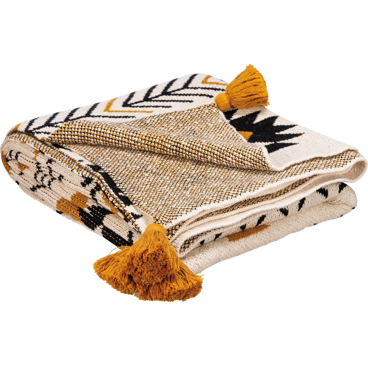 Saffron And Black Aztec Throw Blanket - Cotton