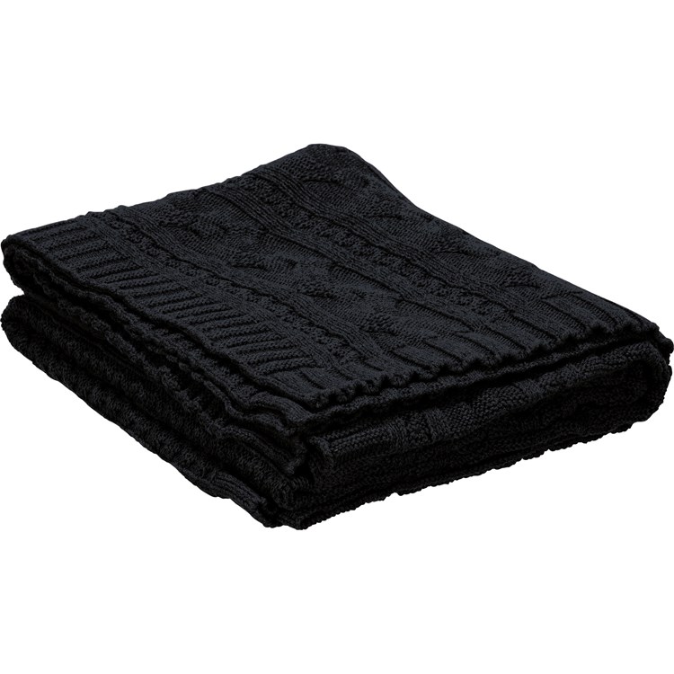 Throw - Cable Knit Black - 50" x 60" - Cotton