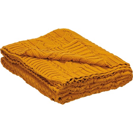 Cable Knit Saffron Throw Blanket - Cotton