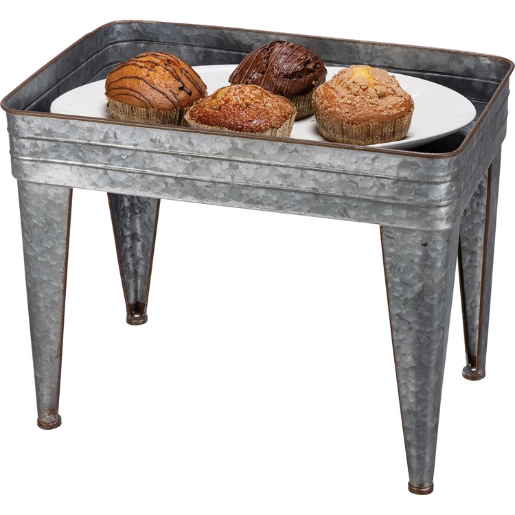 Galvanized Serving Tray Table Set