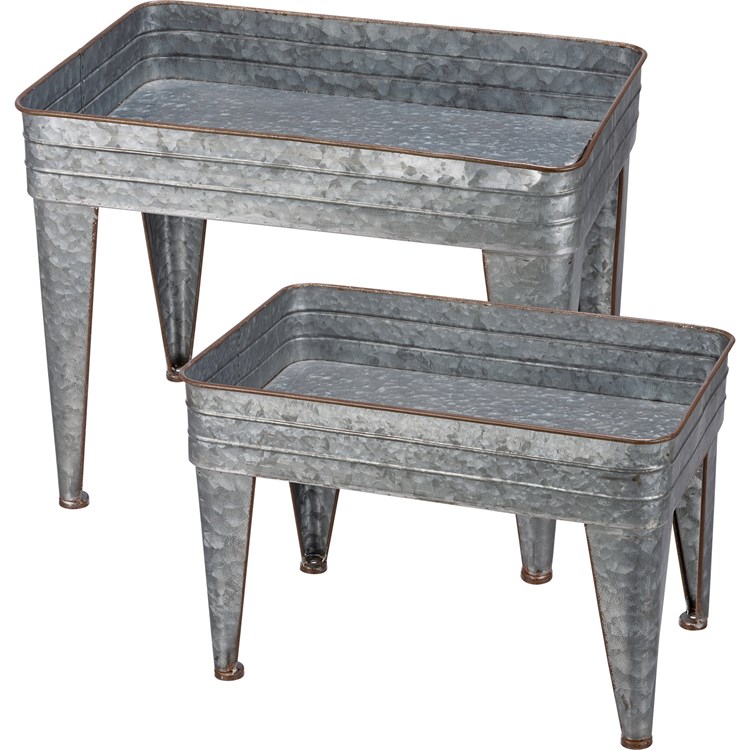 Galvanized Serving Tray Table Set - Metal