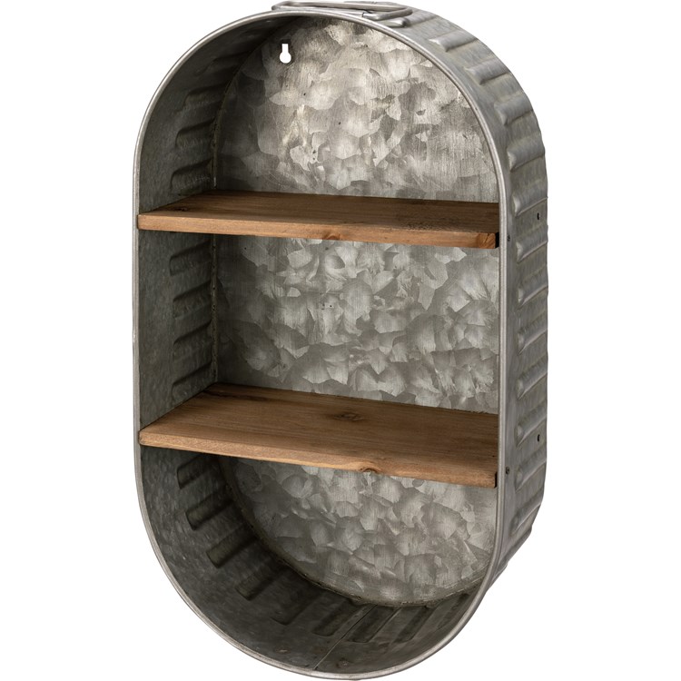 Shelf - Two Shelf Washtub - 9.50" x 17.25" x 4.50" - Metal, Wood