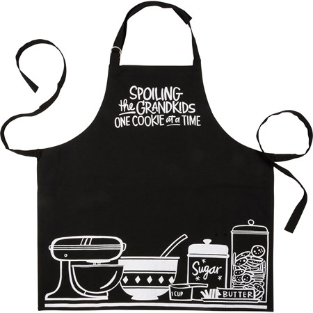 Apron - Spoiling Grandkids One Cookie At A Time - 27.50" x 28" - Cotton, Metal