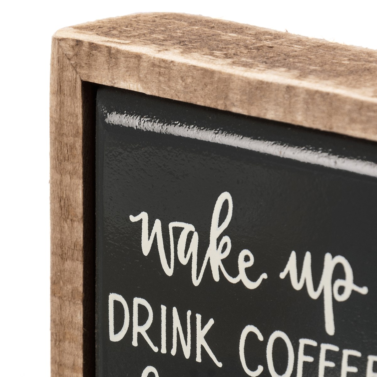 Wake Drink Coffee Hug Dog Box Sign Mini - Wood
