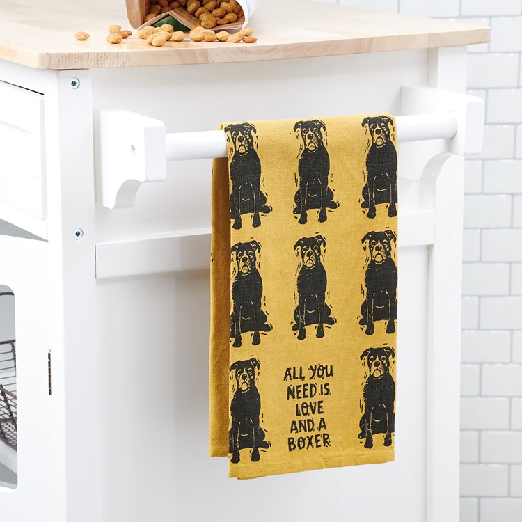 Love And A Boxer Kitchen Towel - Cotton